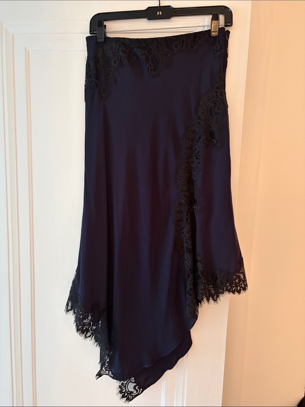 Veronica Beard Navy Lace-Trim Hartley Skirt